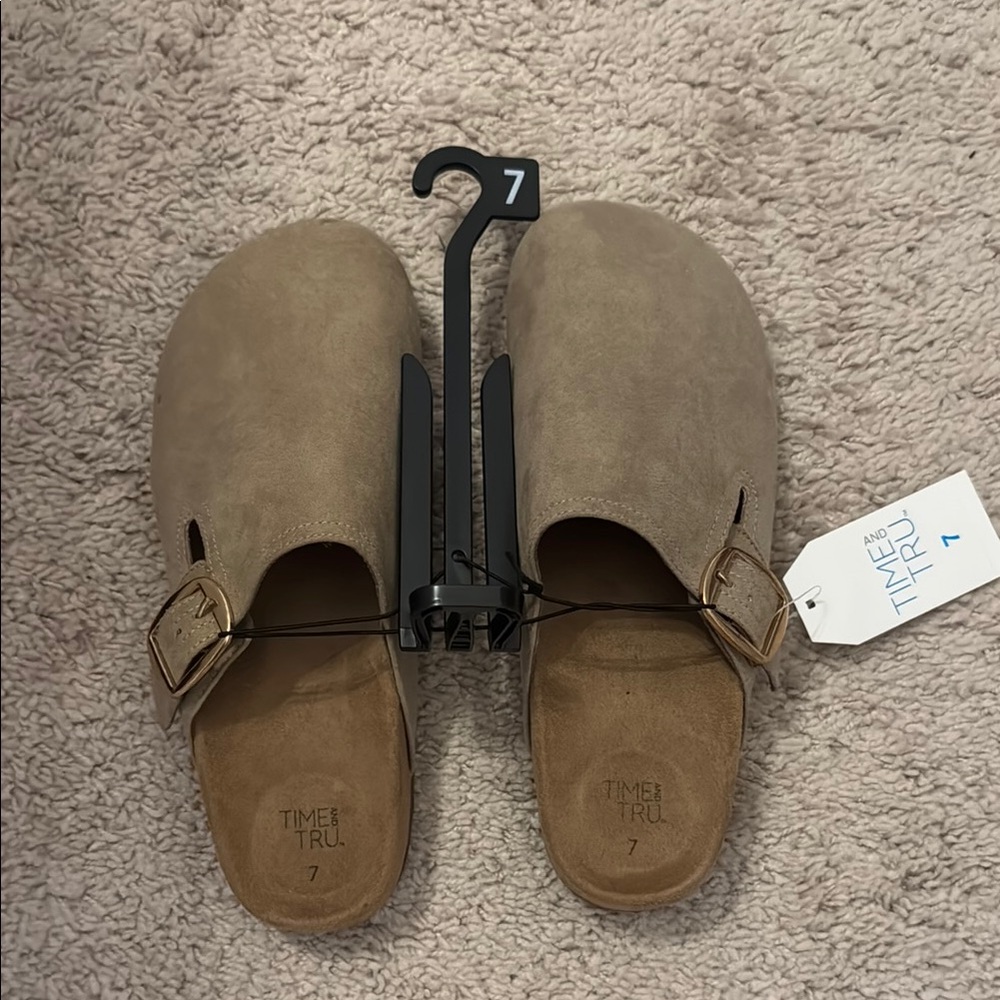 NWT Time and Tru Taupe Slip-On Clogs with Buckle